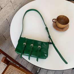 Evening Bags Personality Belt Design Small Crossbody For Women Green Black Silver PU Leather Flap Shoulder Bag Fashion Y2K Purses