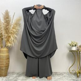 Ethnic Clothing Dubai Abaya 2PCS Sets Arab Turkey Islamic Muslim Solid Dresses For Women Kaftan Femme Musulmane Robe Ensembles Nida Y3597