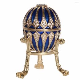 Jewellery Pouches Jewelled Blue Faberge Imperial Egg Trinket Box Metal Craft Tabletop Vintage Decor