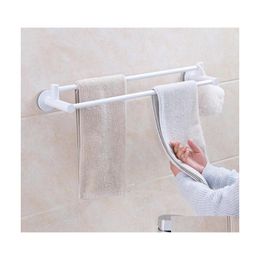 Bathroom Storage Organisation Double Rod Towel Hook Hanger Rack Wall Rail Shelf Bar With Suction Cup For El Kitchen Organiser Drop Dh83O