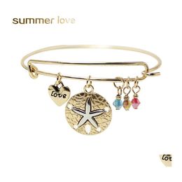 Charm Bracelets Fashion Simple Bangle Starfish Cross Wire Female Cuff With Heart Love For Women Lovely Gift Jewellery Drop Delivery Otpxc