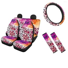 Car Seat Covers Leopard Print With Roses Cover Easy To Clean Steering Wheel Protection Slip-Resistant Belt Sets Fit Trucks