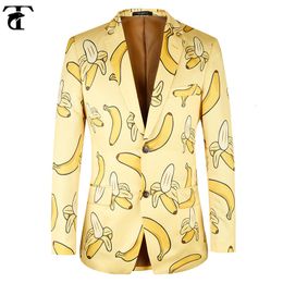 Men's Suits Blazers TOTURN Hawaii Style Men Suit Jacket Casual Banana Pattern Fashion Men Blazer High Quality Brand Jacket Men Plus Euro Size 46-58 230202