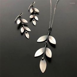 Necklace Earrings Set Fashion Vintage Boho Leaf Jewelery Simple Aolly Silver Colour Drop Sets For Women Gift