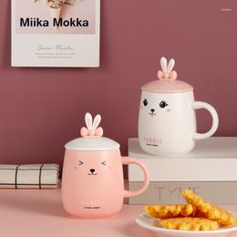 Mugs Cartoon Coffee Mug With Lid Kawaii 3D Ceramic Bow Spoon Porcelain Cup Milk Water Gifts