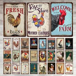 Fresh Eggs Metal Tin Sign Farm Shop French Cafe Milk Home Wall Decor Vintage Poster Tin Plates Happy Chicken Retro Plaque 20cmx30cm Woo