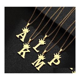 Pendant Necklaces 26 Letter Initial Necklace Stainless Steel Gold Plating Crown For Women Jewellery Drop Delivery Pendants Otmw7