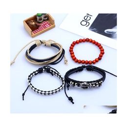 Charm Bracelets Pretty Mtilayer Sets 4 Pcs/Set Beautif Jewellery Casual Bracelet Bangle Weave Men Leather Drop Delivery Dhvh6