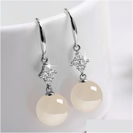 Dangle Chandelier Round Earrings Cat Eye Stone Sier Hook Gemstone Dia 10Mm Jewellery For Women Drop Delivery Dhwez