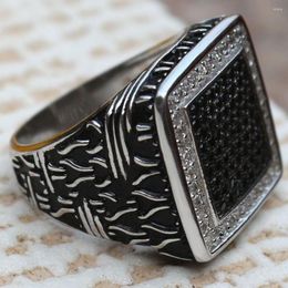 Cluster Rings 925 Sterling Silver Jewellery High-end Luxury Bright Black And White Diamond Male Ring