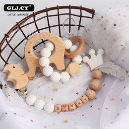 Baby Teethers Toys personalized Rattles Set Animal Elk Amigurumi Elephant Teether Wooden Pacifier clip holder ChainBPA Free Nursing 230202