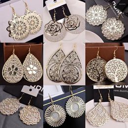 Dangle Earrings Metal Bohemian Colour Hollow Out Carving Round Geometry Vintage Gift For Women