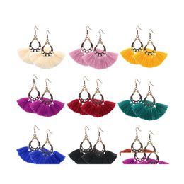 Dangle Chandelier Fashion Jewelry Vintage Bohemian Hand Woven Cotton Thread Tassel Geometric Hollowed Earrings Drop Delivery Dhyl7