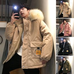 Men's Down Plus Fleece Big Fur Collar Winter Men Coats Street Thick Warm Size 5XL Parkas Casual Loose Cotton-Padded Hooded Jacket
