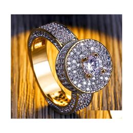 Solitaire Ring Mens Hip Hop Jewelry 18K Gold Plated Fashion Gemstone Simation Diamond Iced Out Rings For Men 3423 Q2 Drop Delivery Dhydp