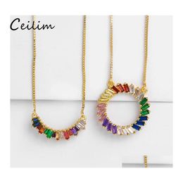 Pendant Necklaces Circle Rainbow Necklace Zirconia Stone For Woman Mticolored Box Chain Pendants High Quality Copper Metal Jewelry D Otpix
