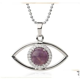 Pendant Necklaces 2021 Natural Stone Evil Eyes Necklace For Women Sier Plated Link Chain 18 Inch Crystal Turkish Eye Girls Luck Jewe Dh0Tg