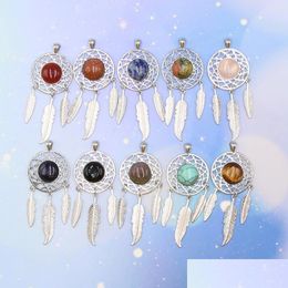 Pendant Necklaces 5Pcs Mixed Dream Catcher Stone Sier Plated Natural Gemstone Pendants For Necklace Women Jewellery Gifts Drop Delivery Dhov4