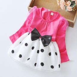 Girl Dresses Vestidos Baby Clothes Spring Autumn Polka Dot Bowknot Mesh Long Sleeved Christmas Dress Kids Bebes Toddlers Birthday