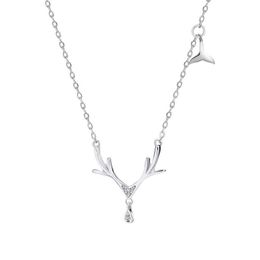 Pendant Necklaces Ladies 925 Sterling Silver Necklace Antler Whale Tail Water Drop Round Zircon Clavicle Chain Fashion Jewellery Couple Gift G230202