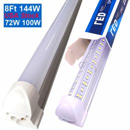 8FT LED Shop Light Fixture V Shape T8 Integrated 8 Foot Tube Lights 6500K Cold White High Output 144W Tubes Light Double Sided for Garage Warehouse Clear Covers oemled