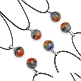 Pendant Necklaces Healing Chakela Crystal Natural Stone 14Mm Rainbow Ball Chakra Charms Tiger Eye Lapsi Rope Chain Wholesale Dhgarden Dhosf