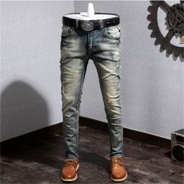 Designer jeans mens pants linen pants Hip Hop Men Jeans Distressed Ripped Biker Slim Fit Motorcycle Denim For Men's European and American retro nostalgic jeans