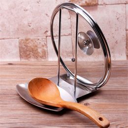 Cooking Utensils Stainless Steel Pan Pot Cover Lid Rack Stand Spoon Holder Stove Organizer Storage Soup Rests Kitchen Tools Bracket 230201