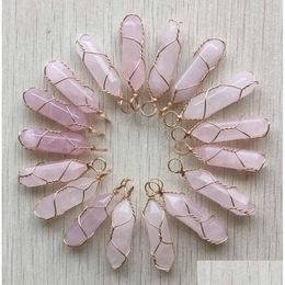 Charms Natural Stone Rose Quartz Shape Point Chakra Pendants For Jewelry Making Wholesale Gold Wire Wrap Handmade Craft Drop Dhgarden Dh3Jq