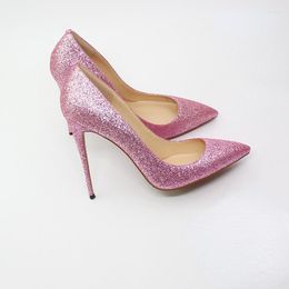 Dress Shoes UVRCOS Pointed Toe Pink Glitter Embellished For Women Sexy 12cm Heels Wedding Fashion Stiletto White Black