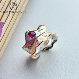 Cluster Rings Lotus Fun Moment Real 925 Sterling Silver Natural Tourmaline Handmade Fashion Jewellery Open Peony Leaf For Women Bijoux