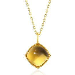 Pendant Necklaces ALLNOEL 925 Sterling Silver Pendant Necklace For Women Synthetic Citrine Yellow Gems Gold Plated Elegant Fine Jewellery Gifts G230202