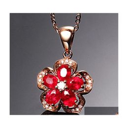 Pendant Necklaces Flower Female Copper Jewellery Crystal Necklace Gift Party Ladies Fashion Jewelry18K Gold Chain Drop Delivery Pendant Dheqa