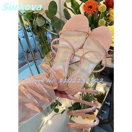 Bling Ankle Wrap Sandals Round Toe Slingbacks Thin High Heels Stilettos Summer Fashion Sexy Luxury Women Shoes Real Pictures 220202