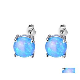 Charm Tiny Blue Opal Stud Earrings For Women Bridal Green Pink Wedding Party Jewellery Drop Delivery Otztp