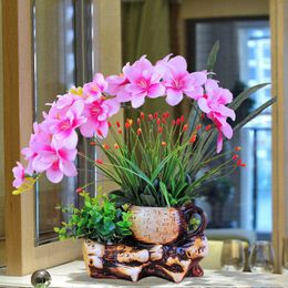 Jarrones creative cerámica jarrón phalaenopsis conjunto de flores artificiales orquídeas de mariposa