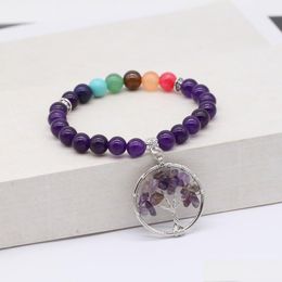 Beaded Charkra Stone Bracelet With Pendant Men Women Stretch Natural Gemstone Bangles Charm For Jewellery Drop Delivery Bracelets Dhoss