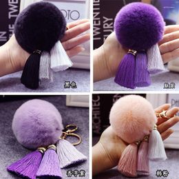 Keychains Real Rex Fur Ball Plush Keychain Woman Bag Charm Tassel Keyring Pendant Car Key Chain Ring Fashion Jewellery