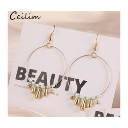 Dangle Chandelier Bohemia Golden Color Round Circle Hoop Earring With Acrylic Bead Decoration Simple Earrings For Women Girls Hand Otmqb