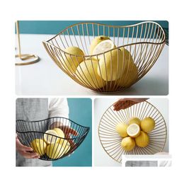 Storage Baskets Nordic Style Metal Fruit Vegetable Basket Kitchen Wire Decorative Display Bowl Rack Dining Table Decoration Drop Del Dhxuy