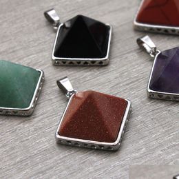 Pendant Necklaces Square Gemstone Healing Quartz Natural Cube Size Stone Pendants For Necklace Jewelry Women Gifts Drop Delivery Dh4Dm