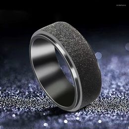 Wedding Rings 8mm Spinner Ring For Men High Quality Stainless Steel Black Silver Color Frosted Punk Finger Jewelry