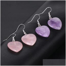 Charm Natural Stone Heart Charms Drop Earrings Reiki Healing Hexagonal Dangle Amethyst Lapis Pink Crystal Earring Women Pier Dhgarden Dh3Zr