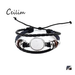 Link Chain Fashion Jewellery Diy Mti Layer Leather Bracelet Bangle Blank Base Fit 20Mm Round P O Glass Cabochon Setting Bezel Tray Dr Otksn