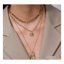 Pendant Necklaces Fashion Jewellery Mti Layer Necklace Metal Texture Buddha Embossed Drop Delivery Pendants Dhf6U