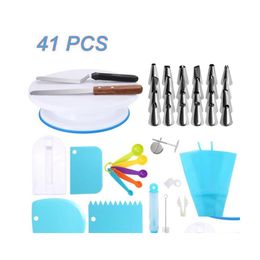 Baking Pastry Tools 41Pcs Cake Decoration Set Turntable Rotating Nozzles Bag Display Stand Icing Tips Spata Kitchen Dessert Drop D Dhzdv