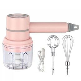 Meat Grinders USB 2 In 1 Wireless Electric Garlic Chopper Masher Whisk Egg Beater 3Speed Control with 2 Mixing Rods Kitchen Handheld Frother 230201