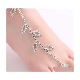 Anklets Fashion Women Leaves Ankle Foot Chain Crystal Beach Sandals Toe Bracelet Wedding Bride Jewelry 862 R2 Drop Delivery Dhhqj
