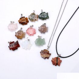 Pendant Necklaces Natural Crystal Rose Quartz Carved Fish Shape Stone Necklace Chakra Healing Jewelry For Women Men Drop Deli Dhgarden Dhoen