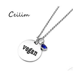 Pendant Necklaces Est Vegan Letter Charms For Women Men Vegetarian Stainless Steel Chain Triangle Crystal Sweater Necklace Drop Deli Otcrd